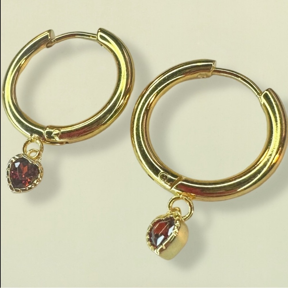 Ruby Simulant CZ Crystal Goldtone Huggie Hoop Earrings Inspired by Meghan Markle - Picture 7 of 13